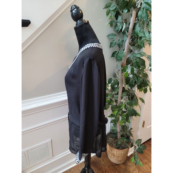 Premise Studio Tunic Blouse Women's Large Black White Long Sleeve Sheer Top - Picture 7 of 13